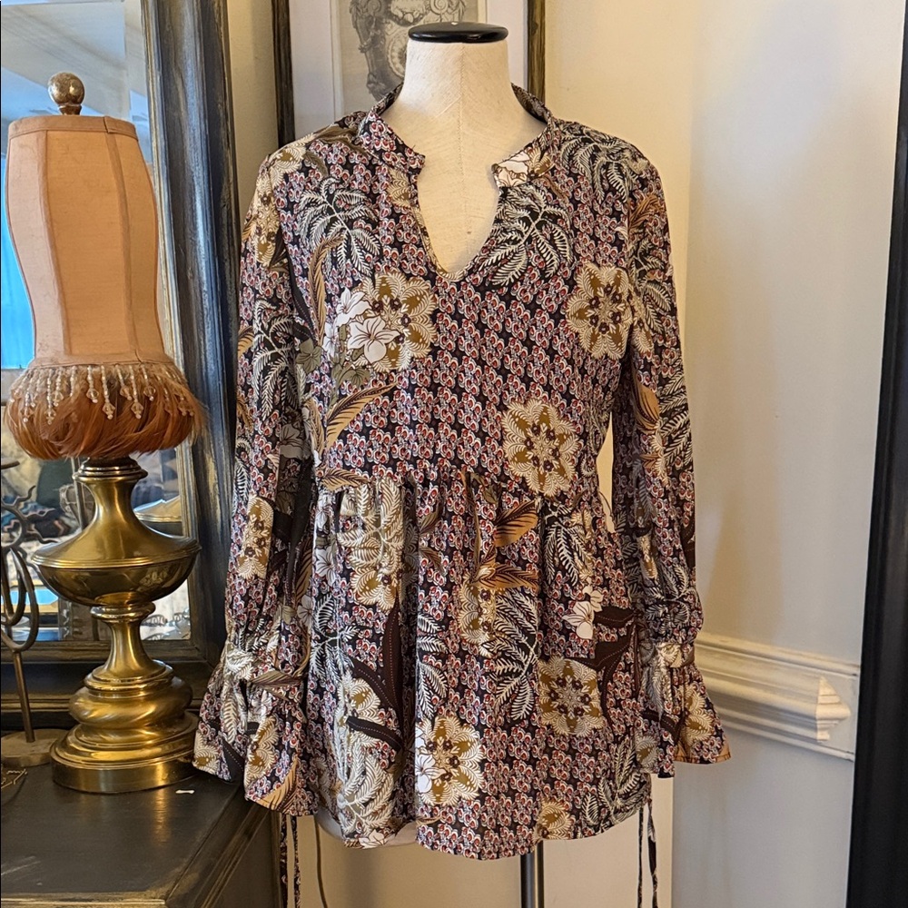 Molly Bracken Floral Paisley Tunic in Brown, Cream & Pink